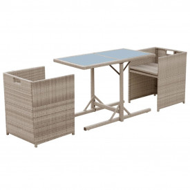 Set mobilier de exterior 7 piese, poliratan, gri/bej - Img 3
