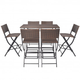 Set mobilier de exterior 7 piese, poliratan, maro - Img 3