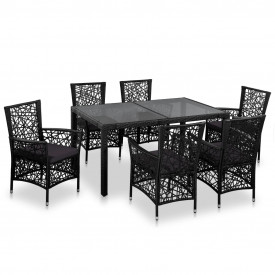 Set mobilier de exterior, 7 piese, poliratan, negru