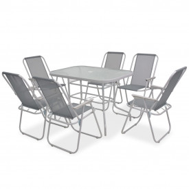 Set mobilier de exterior, 8 piese, textilenă, gri - Img 2