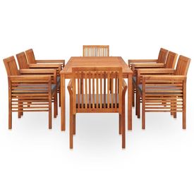 Set mobilier de exterior cu perne 9 piese, lemn masiv de acacia - Img 2