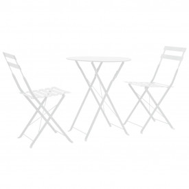 Set mobilier de exterior tip bistro, 3 piese, alb, oțel