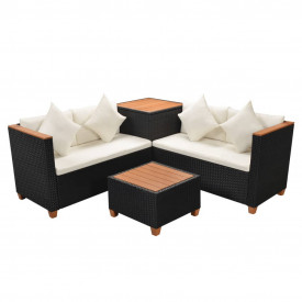 Set mobilier de grădină 14 piese, poliratan și blat WPC, negru - Img 4