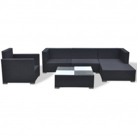 Set mobilier de grădină 17 piese, poliratan, negru - Img 7