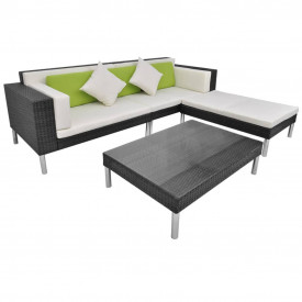 Set mobilier de grădină, 17 piese, poliratan, negru - Img 2
