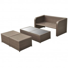 Set mobilier de grădină cu canapea 9 piese, maro, poliratan - Img 3