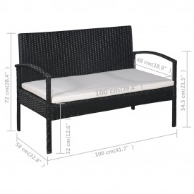 Set mobilier de grădină cu perne, 5 piese, negru, poliratan - Img 8