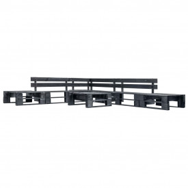 Set mobilier de grădină din paleți, 6 piese, negru, lemn FSC