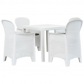 Set mobilier exterior, 5 piese, alb, plastic, aspect ratan