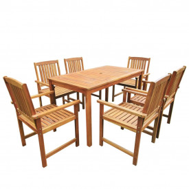 Set mobilier exterior, 7 piese, lemn masiv acacia, maro, 140 cm