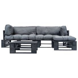 Set mobilier grădină din paleți, perne gri, 4 piese, lemn FSC
