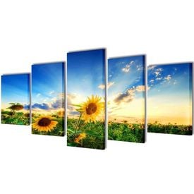 Set tablouri de perete cu imprimeu floarea soarelui, 200 x 100 cm - Img 1