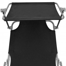 Șezlong pliabil cu protecție solară 189 x 58 x 27 cm, Negru - Img 4