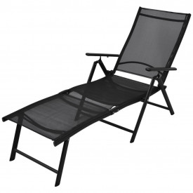 Șezlong pliabil din aluminiu, 178 x 63,5 x 96 cm, negru
