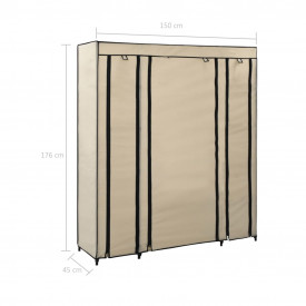 Șifonier cu bare și compartimente, crem, 150x45x176 cm, textil - Img 6