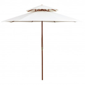 Umbrelă de soare dublă, 270x270 cm, stâlp de lemn, alb crem
