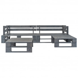 vidaXL 4 piese Set mobilier grădină din paleți, perne gri, lemn FSC - Img 4