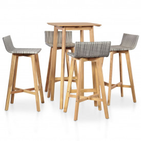 vidaXL 5 piese Set mobilier bar exterior, poliratan, lemn masiv acacia