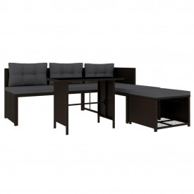 vidaXL Set mobilier de exterior, 10 piese, poliratan, maro și alb - Img 3