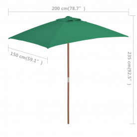 vidaXL Umbrelă de soare, exterior, stâlp lemn, 150x200 cm, verde - Img 8