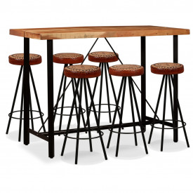 7 piese Mobilier bar, lemn masiv de palisandru, piele și pânză