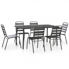 7 piese Set mobilier de exterior, gri închis, oțel cu șipci