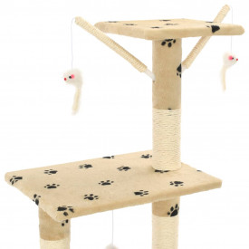 Ansamblu pisici stâlpi funie sisal, 138 cm imprimeu lăbuțe, bej - Img 6