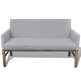 Bancă cu perne căptușite, textil, lemn de hevea, gri deschis - Img 2