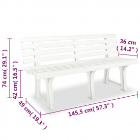 Bancă de grădină 145,5x49x74 cm, plastic, alb - Img 6