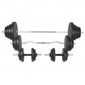 Bancă fitness cu raft greutăți, set haltere/gantere, 120 kg - Img 9