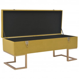Banchetă cu un compartiment de depozitare muștar 105cm catifea - Img 2