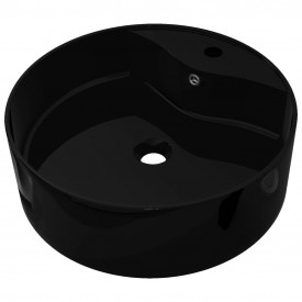 Bazin chiuvetă ceramică baie cu gaură robinet/preaplin, rotund, negru - Img 2