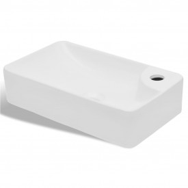 Bazin chiuvetă de baie din ceramică cu gaură pentru robinet, alb - Img 2