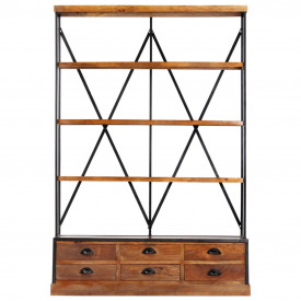 Bibliotecă 4 rafturi 6 sertare 122x36x181 cm lemn masiv mango - Img 4