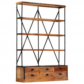 Bibliotecă 4 rafturi 6 sertare 122x36x181 cm lemn masiv mango - Img 9