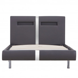 Cadru de pat cu LED, gri, 90 x 200 cm, piele artificială - Img 4