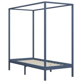 Cadru pat cu baldachin, gri, 100x200 cm, lemn masiv de pin