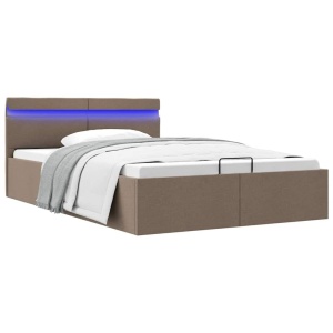 Cadru pat hidraulic depozitare LED gri taupe 120x200 cm textil - Img 2