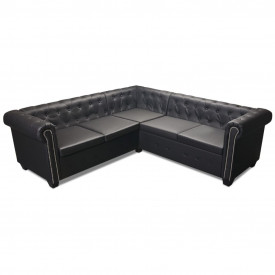 Canapea Chesterfield din piele artificială 5 locuri, maro - Img 3