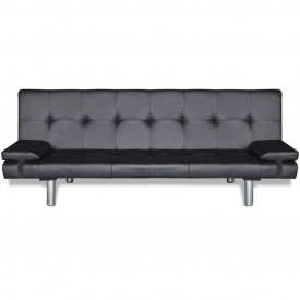 Canapea extensibilă 2 perne, piele artificială, reglabilă negru - Img 5