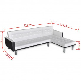 Canapea extensibilă în formă de L, piele artificială, alb - Img 8