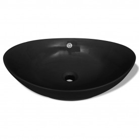 Chiuvetă Ceramică Ovală Neagră cu Gură de scurgere 59 x 38,5 cm - Img 3