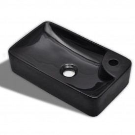 Chiuvetă de baie din ceramică cu gaură pentru robinet, negru - Img 2