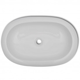 Chiuvetă ovală pentru baie din ceramică, Alb - Img 3