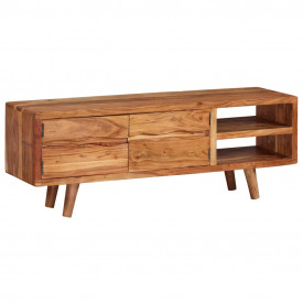 Comodă TV din lemn masiv de acacia, uși sculptate, 117x30x40 cm - Img 10