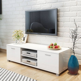 Comoda TV lucioasă 140x40,3x34,7 cm, alb