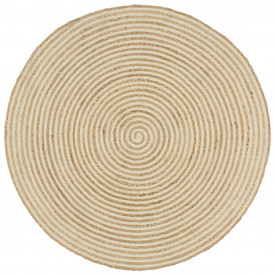 Covor manual cu imprimeu spirală, alb, 150 cm, iută