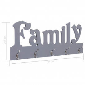 Cuier de perete FAMILY, gri, 74 x 29,5 cm - Img 6
