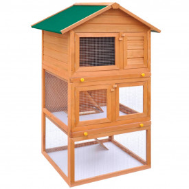 Cușcă Iepuri pentru Exterior Căsuță Animale Mici 3 Nivele din Lemn - Img 2