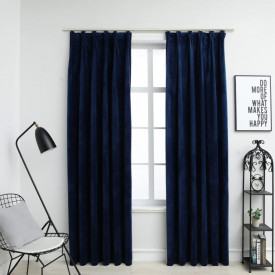 Draperii opace 2 buc. albastru închis 140x175cm catifea cârlige